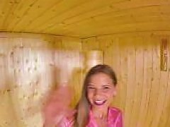 Horny Teen Teases Her Tight Pussy In A Sauna